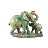 Hand Carved Verdite Mother & Baby Elephant 20th C.