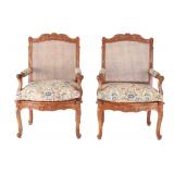 Louis XV Provincial Caned Fauteuil Arm Chairs