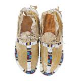 1890- Assiniboine Beaded Hide Hard Sole Moccasins