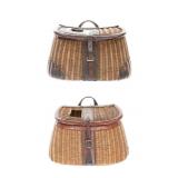 Split Willow & Leather Fishing Creels 20th C. (2)
