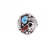 Navajo Running Bear Sterling Eagle Head Ring