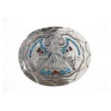 Navajo H. Begay Nickel & Turquoise Belt Buckle