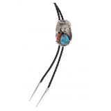 Navajo M. Thomas Jr. Bear Claw Turquoise Bolo Tie