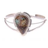 Navajo AR Yaz Sterling & Agate Cuff Bracelet