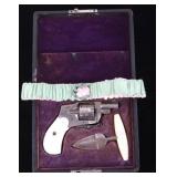 Lady Pearl Handled Revolver & Push Knife w/ Case