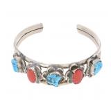 Navajo Turquoise & Red Branch Coral Bracelet