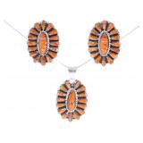 Navajo Sterling Spiny Oyster Necklace & Earrings