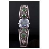 Navajo Sterling & Jade Watch Band Cuff w/ Clasp