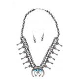 Navajo Sterling Turquoise Squash Blossom Necklace