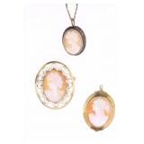 19th Century Shell Cameo Silver & Gold Pendants