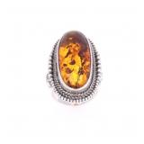 20th C. Suarti BA Bali Sterling Silver Amber Ring