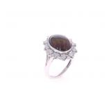 GGA 3.47 CTW Black Opal, Diamond & Platinum Ring