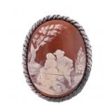 1890 Cameo Carved Shell Sterling Silver Brooch/Pin