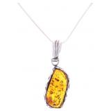 Natural Amber Sterling Silver Necklace c. 1960s