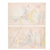 Ca. 1890 Lakota Sioux Ledger Drawings (2)