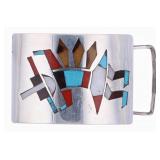 Zuni Sterling & Multi-Stone Inlay Belt Buckle