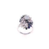 Cluster Sapphire & VS2 Diamond 14k White Gold Ring