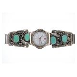 Vintage 1970's Fox Turquoise Sterling Watch Band