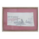 Drawing On Rawhide Signed M.M. Titled 'Fish Camp'