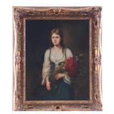 'Leguen' Student Farm Girl Framed Oil Painting