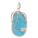HUGE Navajo Silver Kingman Turquoise Pendant