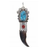 Navajo Brown Bear & Kingman Pendant - Signed