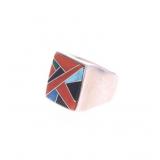 Navajo Multistone Inlay Heavy Signed Ring ca. 1990