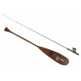 Vintage Metal Fishing Pole, Pflueger Reel & Oar