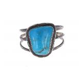 Navajo Sterling Silver Blue Gem Turquoise Bracelet