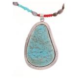 Southwestern Silver HUGE Turquoise Trade Necklace