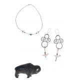 Zuni Sterling Silver Bird & Buffalo Fetish Jewelry