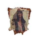 c.1906 Indian Maiden Raphael Beck, Oil on Hide