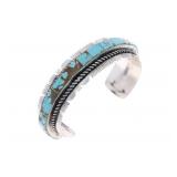 Navajo Franscisco Sterling Silver Inlaid Bracelet