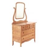 Victorian Era Serpentine Tiger Oak Mirror Dresser