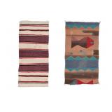 Mexican Pescado & Banded Wool Rug Pair c. 1960s
