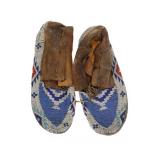 Sioux Beaded Hard Sole Hide Moccasins 1940-50s