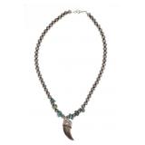 Navajo Sterling Silver Pearl & Bear Claw Necklace