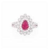 Platinum 1.33ct Ruby and 0.82ct Diamond Ring