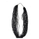 Multistrand Black Seed Bead & Silver Necklace