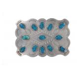 Solid Nickel Silver & Turquoise Belt Buckle