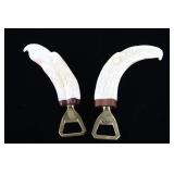 Carved Eagle Boar Tusk Bottle Openers (2)