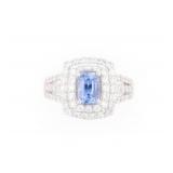 Platinum, Ceylon Sapphire and Diamond Ring