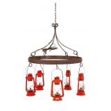 Rustic Steel Wagon Tire & Dietz Lantern Chandelier