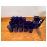 Libbey Cobalt Blue Glass Cups & Pitcher