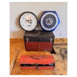 Toolbox's w/ Chainsaw Chain & Shop Clock's