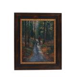 C. Thayer "Man Walking Dog Through Woods" Artwork