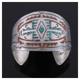 Navajo William Singer Sterling Inlay Bracelet