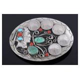 Signed Navajo Silver Indian Head Nickel Buckle