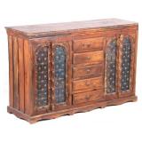 Chinese Carved Hardwood Iron Stud Cabinet