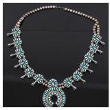Zuni Petit Point Turquoise Silver Squash Blossom